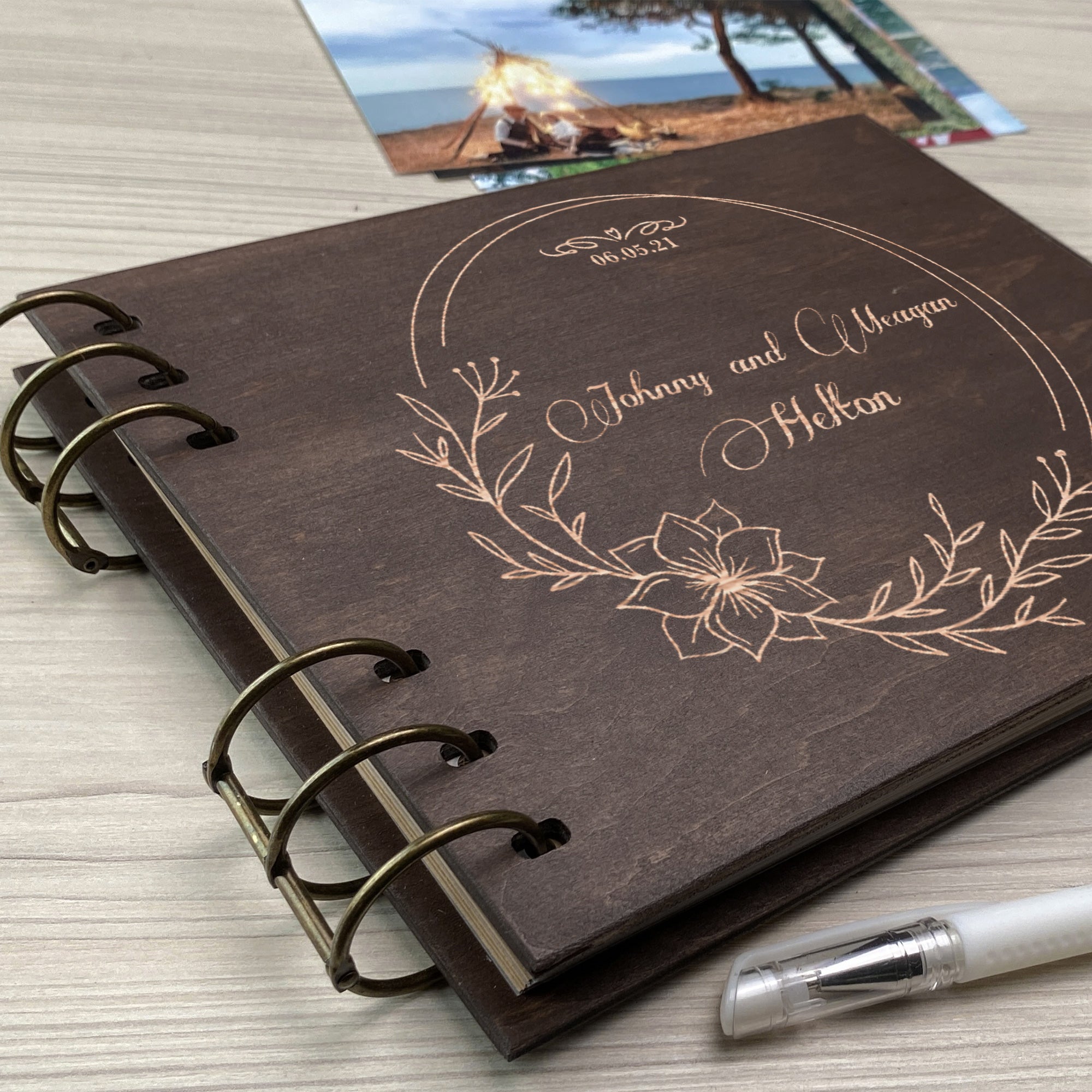 Personalized photo album cover and Flower engraving – skinwoodukraine