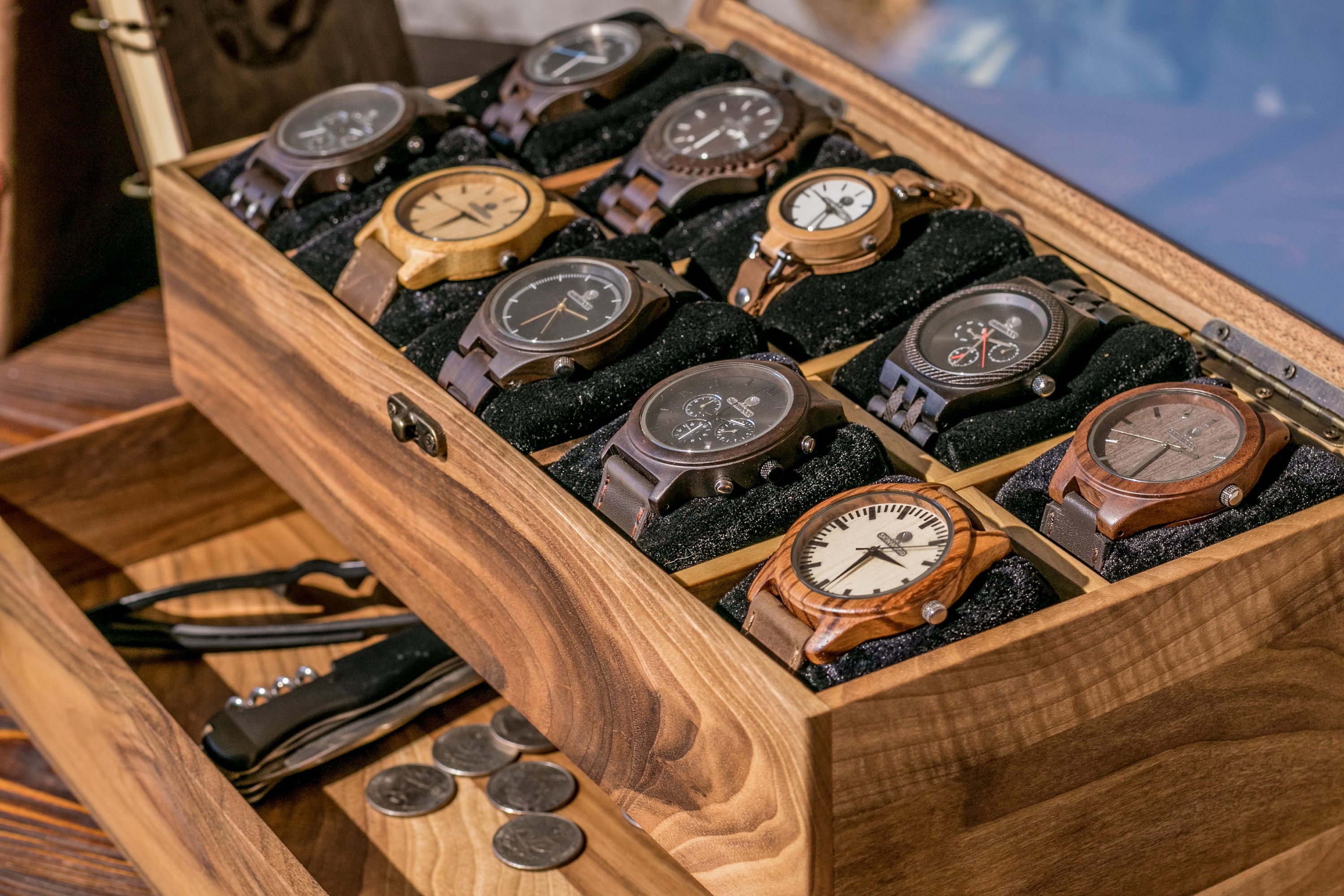 Watch box with accessory drawer - 10 Watches