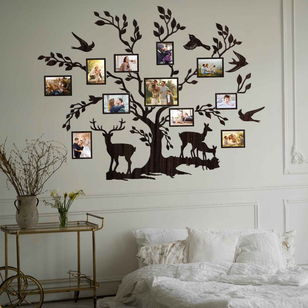 Large Wooden Family Tree Wall Art with Personalized Photo Frames - Customizable Home Décor photo №3