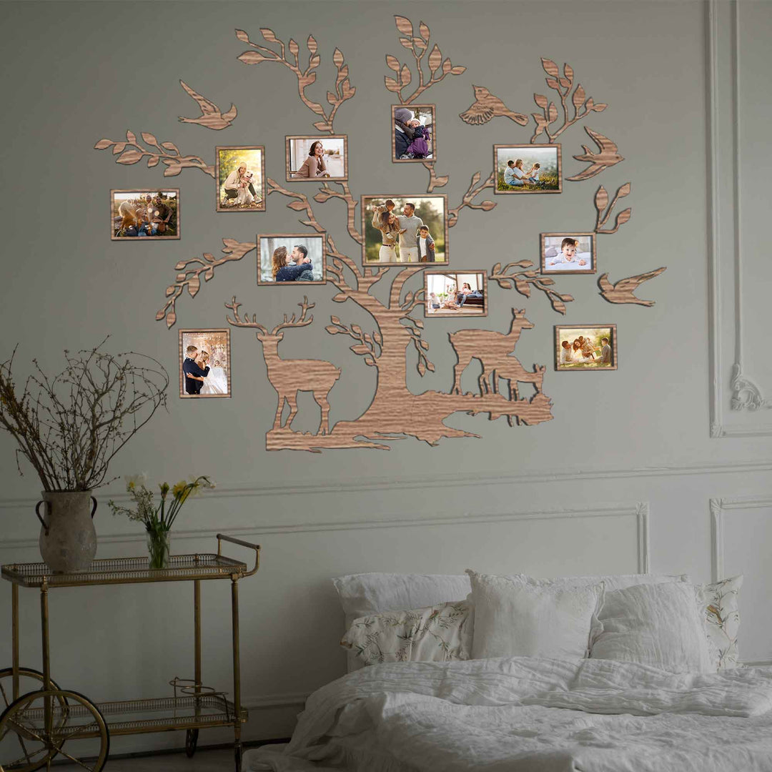 Large Wooden Family Tree Wall Art with Personalized Photo Frames - Customizable Home Décor photo №5