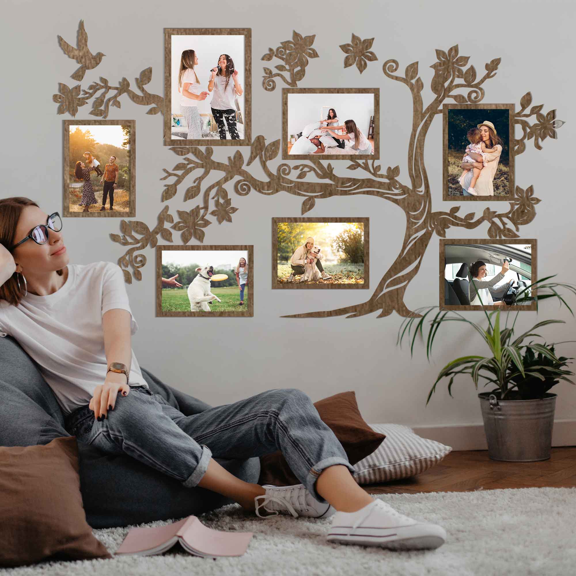 Large Wooden Family Tree with Photo Frames – skinwoodukraine