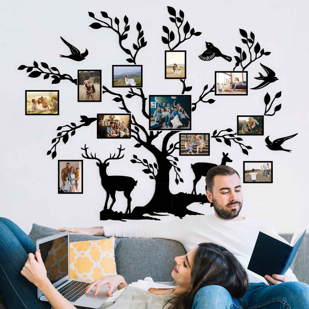 Large Wooden Family Tree Wall Art with Personalized Photo Frames - Customizable Home Décor photo