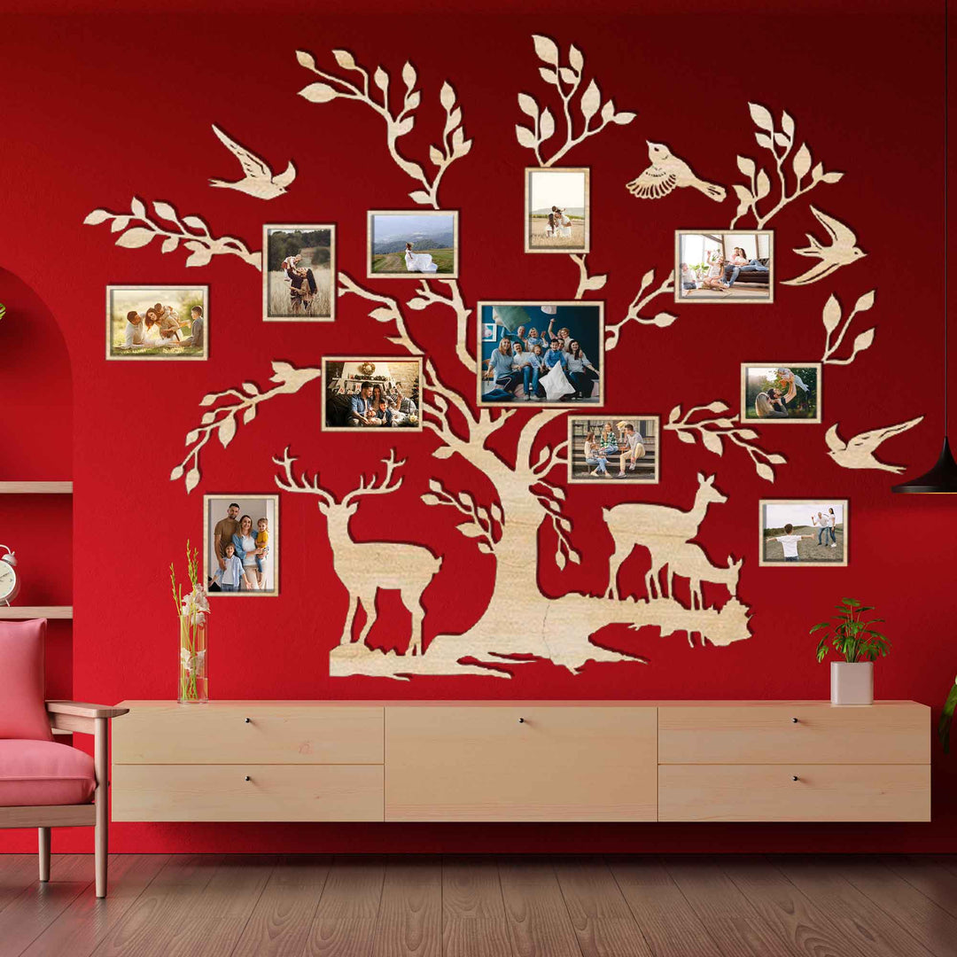 Large Wooden Family Tree Wall Art with Personalized Photo Frames - Customizable Home Décor photo №7
