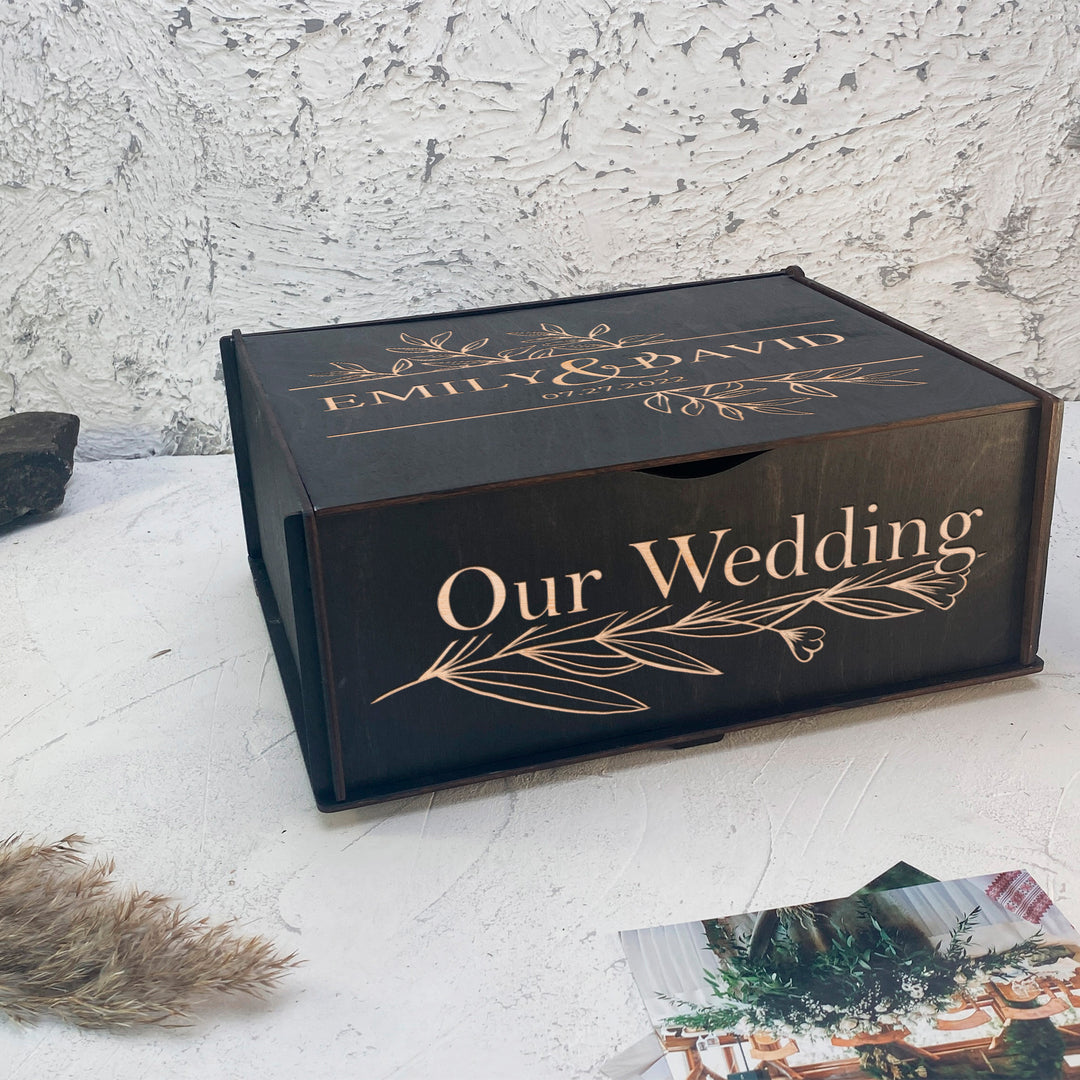 Wooden memory box Engraving Our Wedding photo