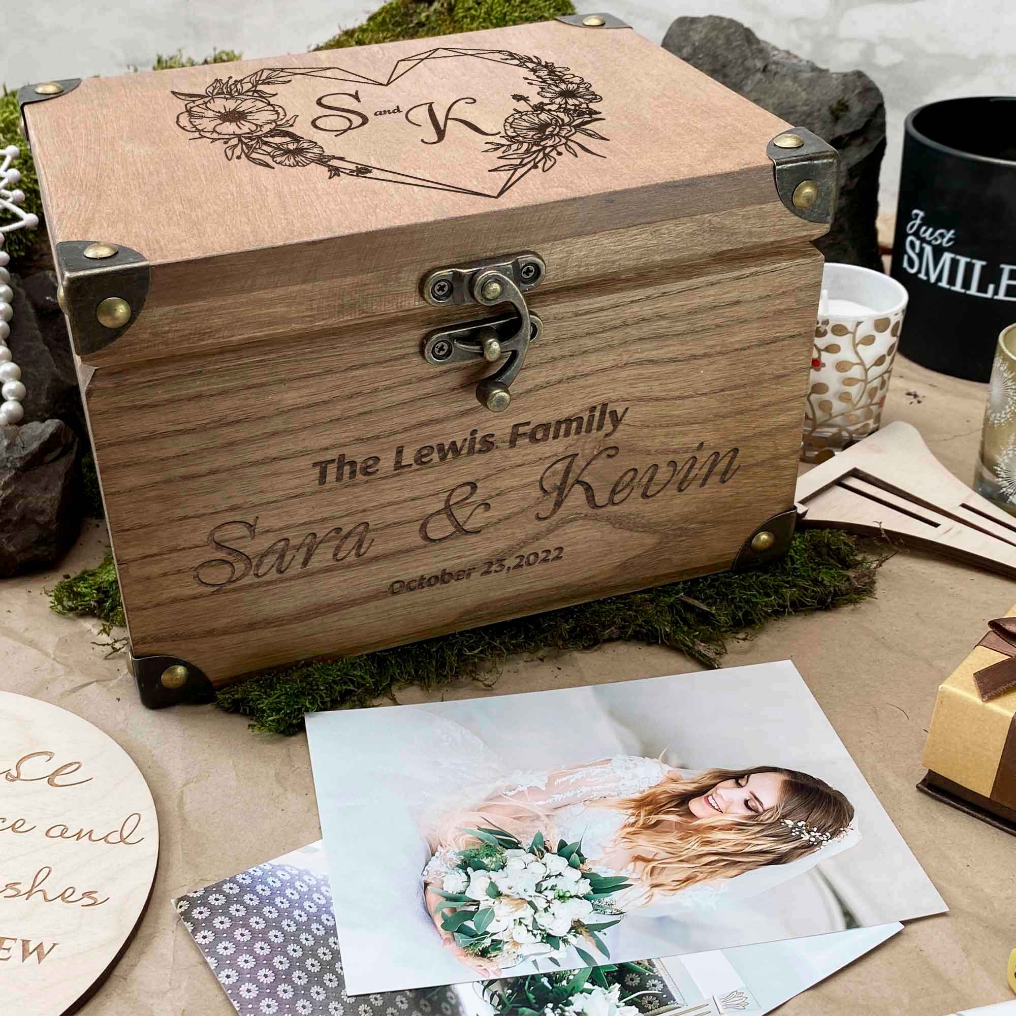 Wooden Memories Box Engraving Heart