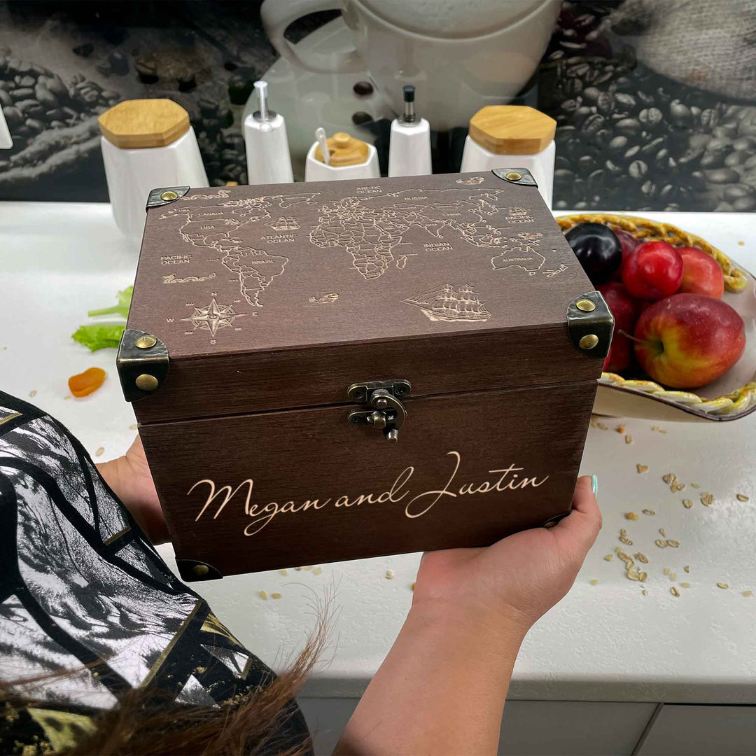 Wooden Memories Box Engraving World Map photo №17