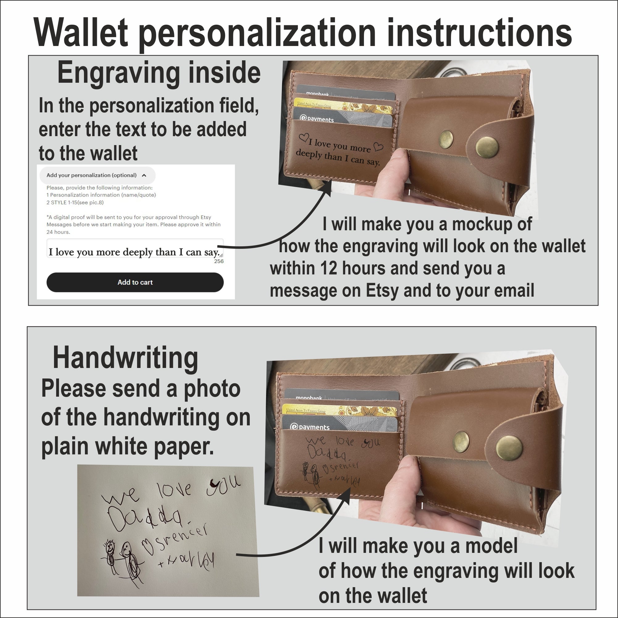 Personalized Leather wallet Inicials Engraved