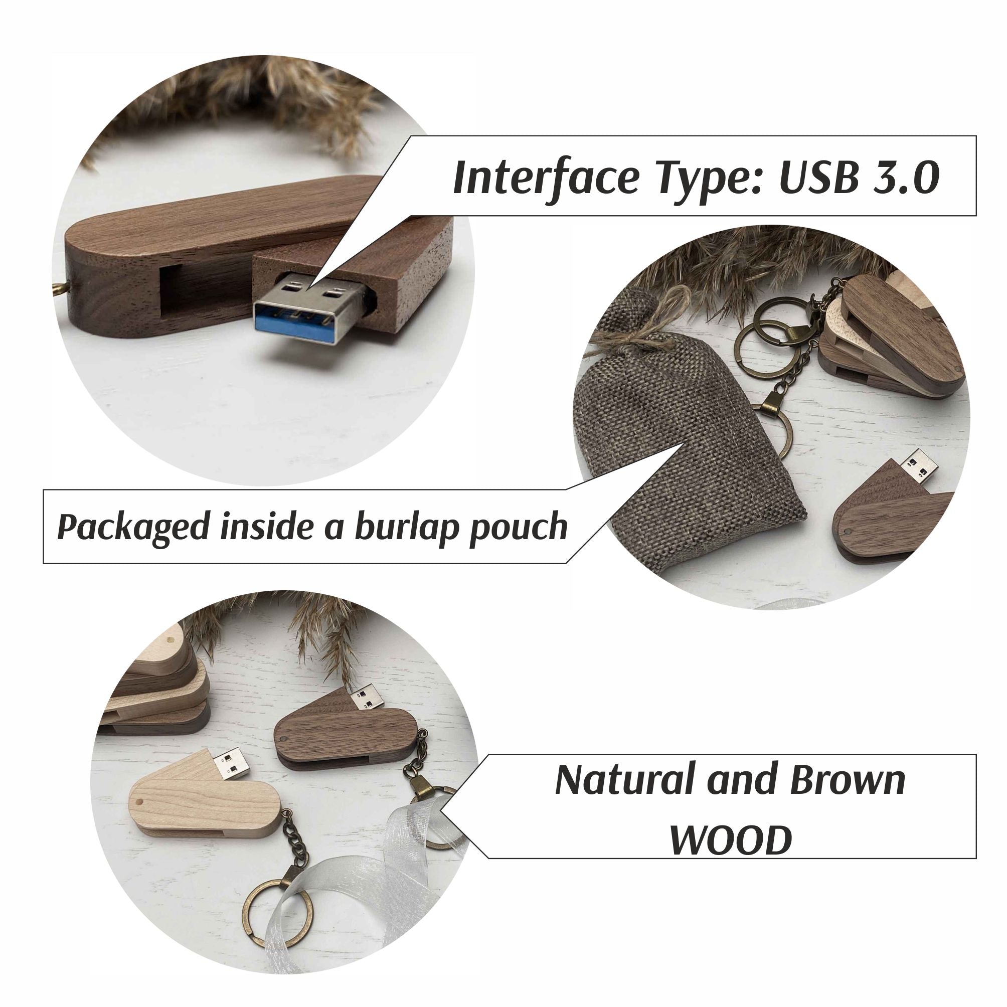 Wood USB flash drive key ring Personal engraving Travel