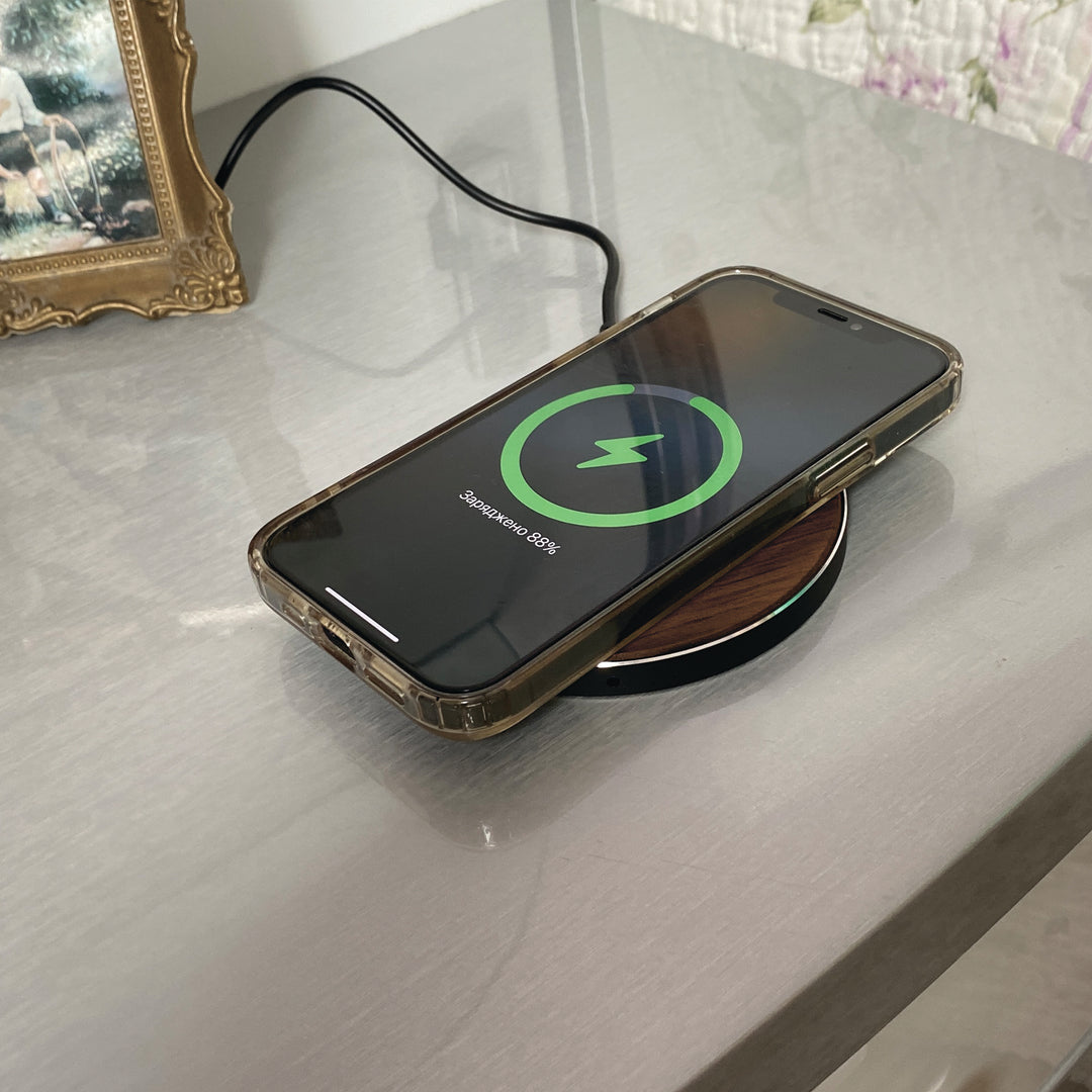 Wireless Fast Charger Black (Wood Walnut) photo №4