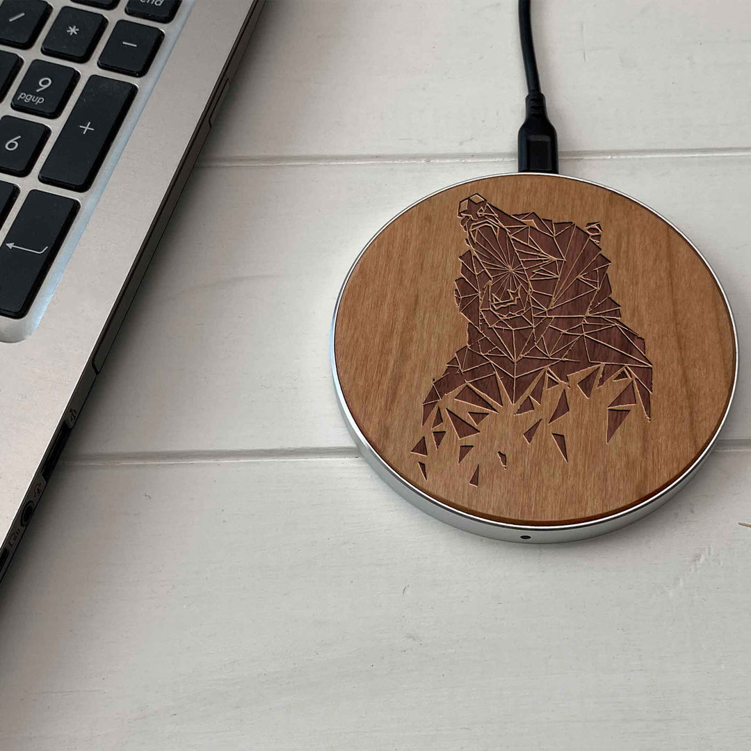 Wireless Fast Charger engraving Bear photo №2