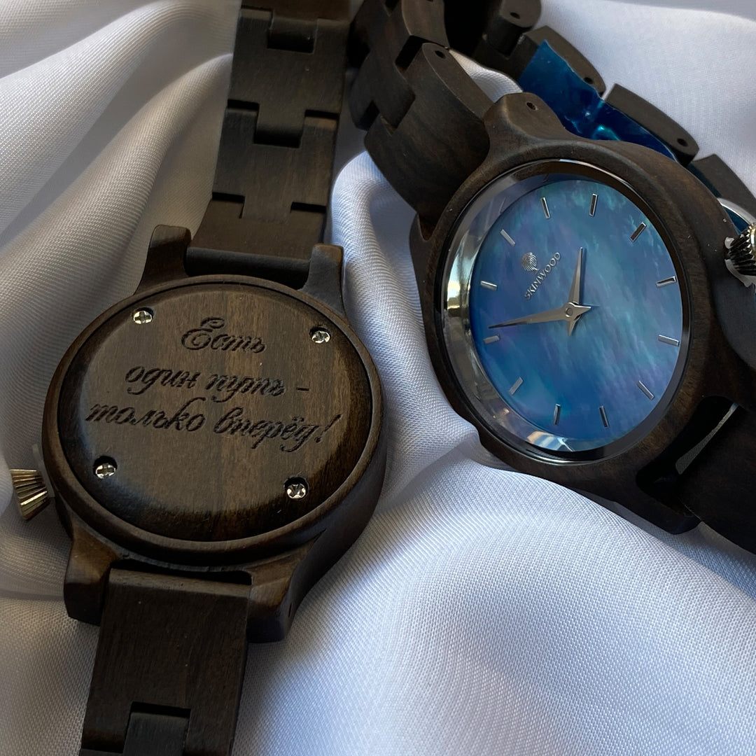 Wooden watch BlueStar Personalized engraving photo №7