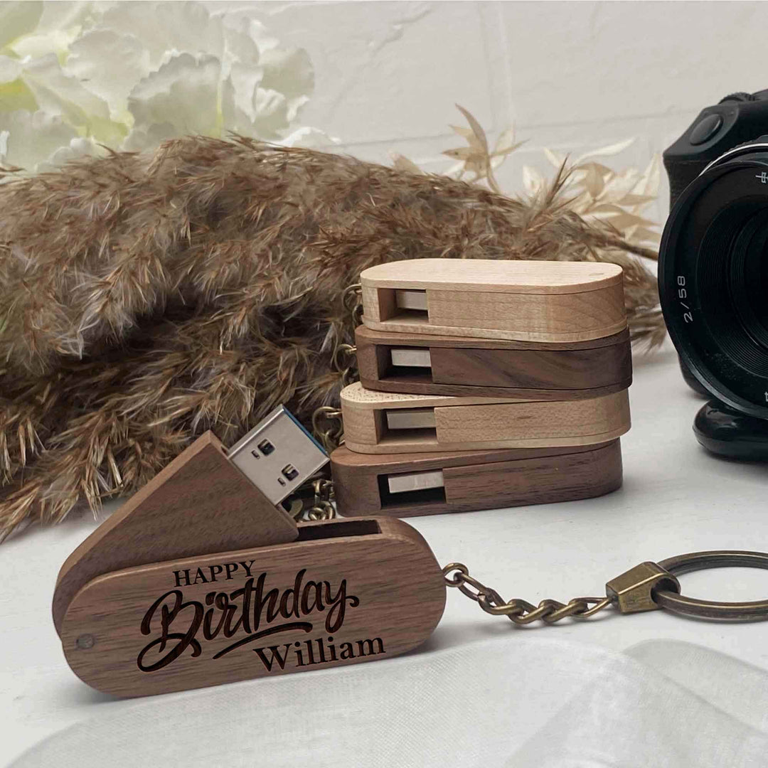 Wood USB flash drive key ring Personal engraving Happy Birthday photo №5