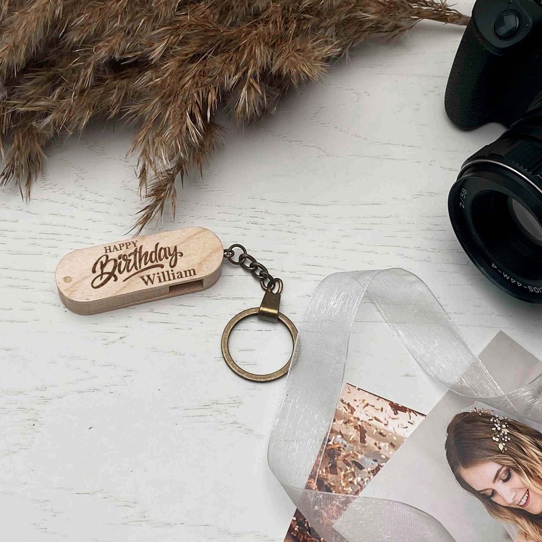 Wood USB flash drive key ring Personal engraving Happy Birthday photo №6