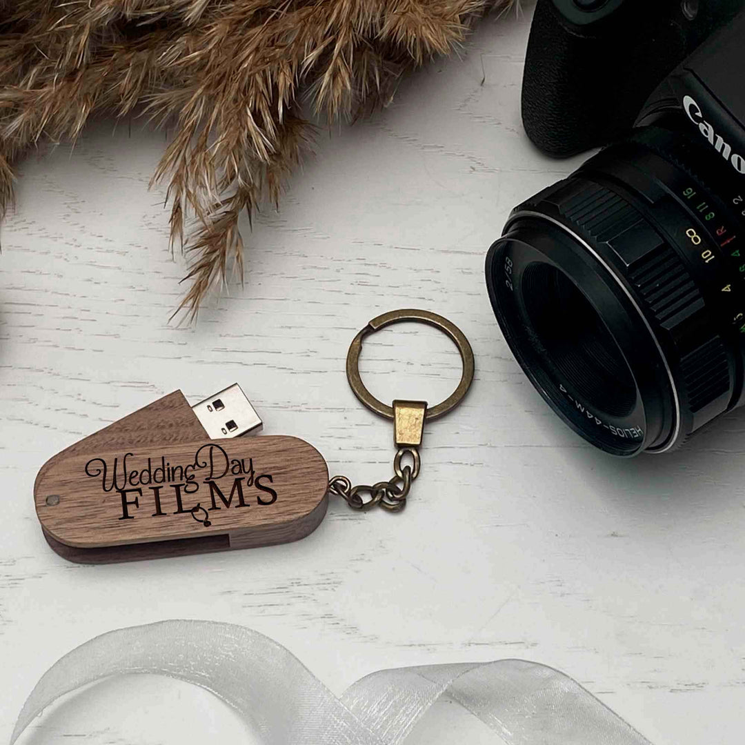 Wood USB flash drive key ring Personal engraving Wedding Films photo №5