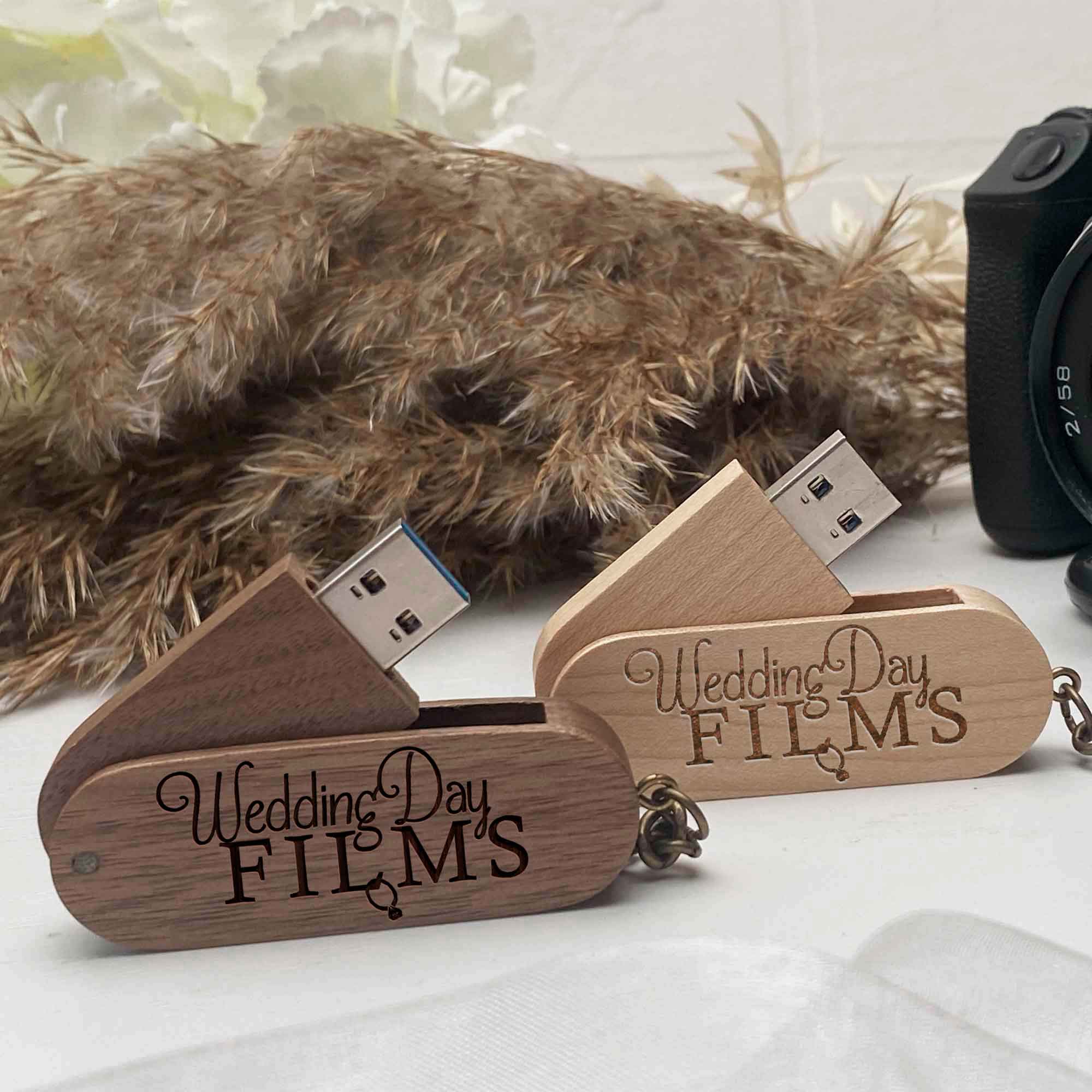 Wood USB flash drive key ring Personal engraving Wedding Films