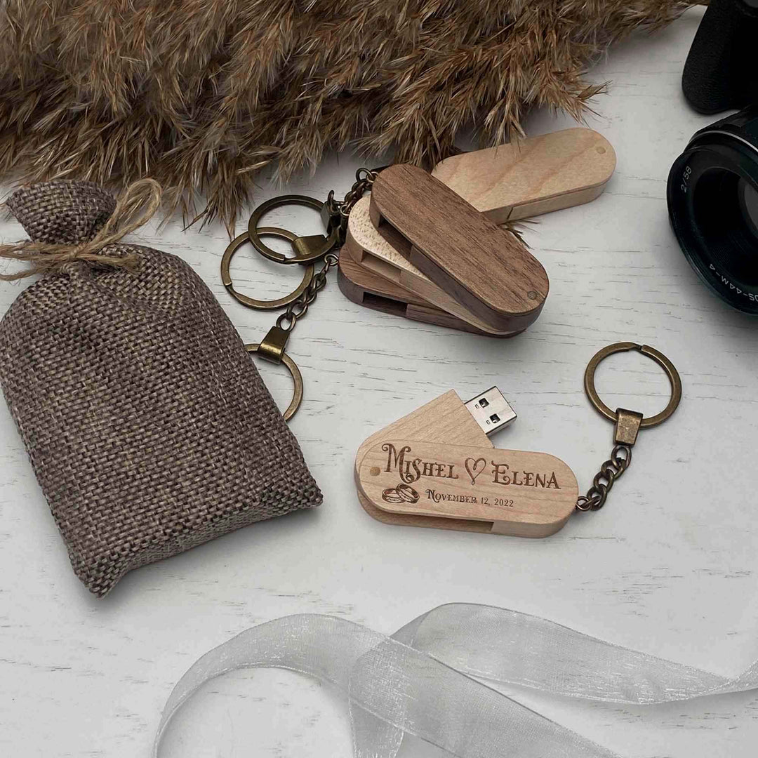 Wood USB flash drive key ring Personal engraving Wedding Day photo №2