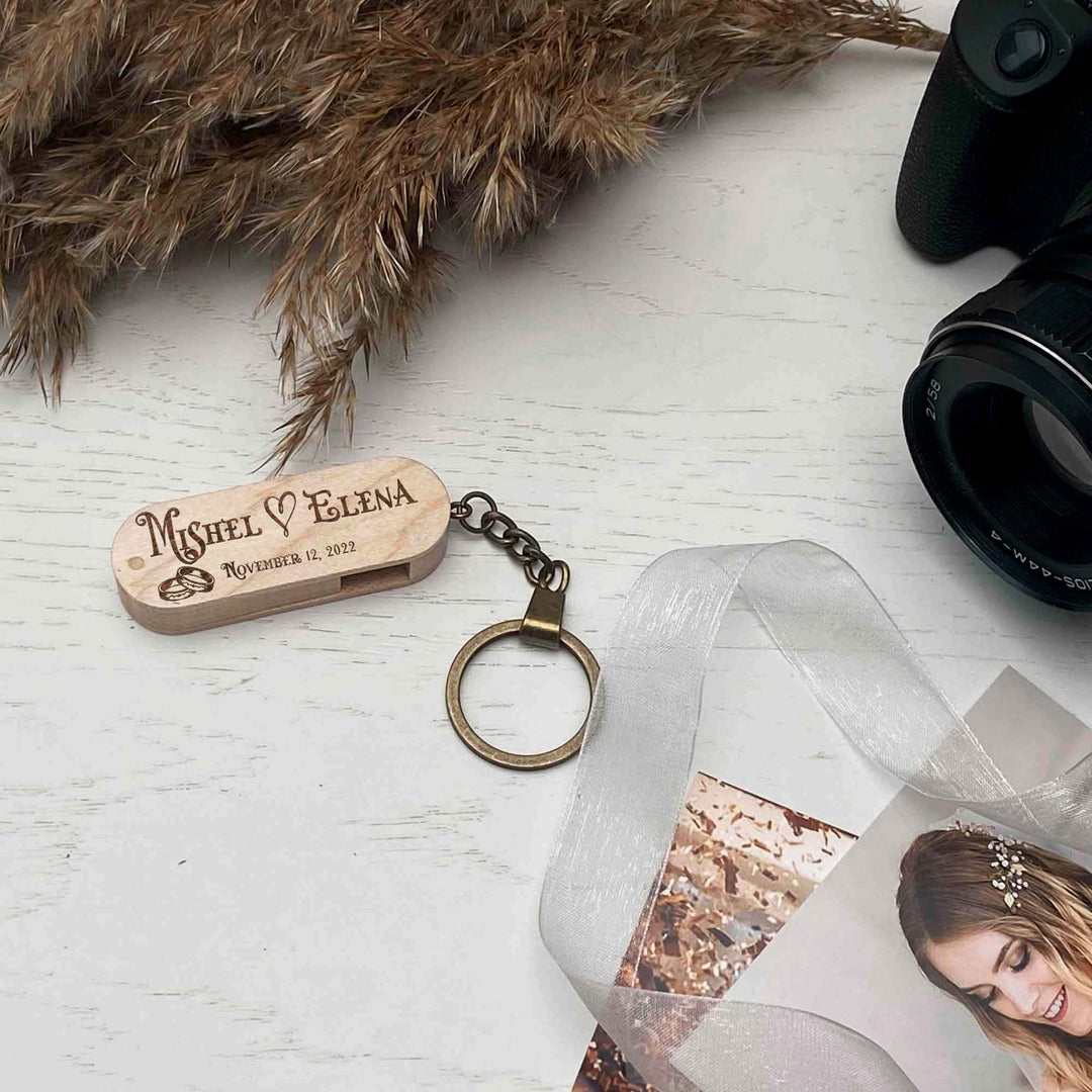 Wood USB flash drive key ring Personal engraving Wedding Day photo №6