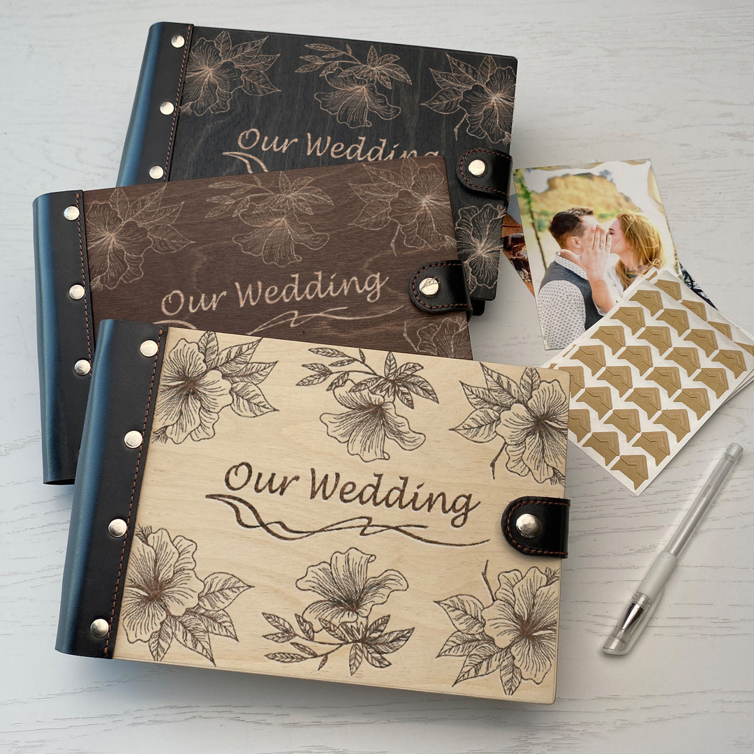 Personalized photo album with leather cover and Magnolias engraving photo №18