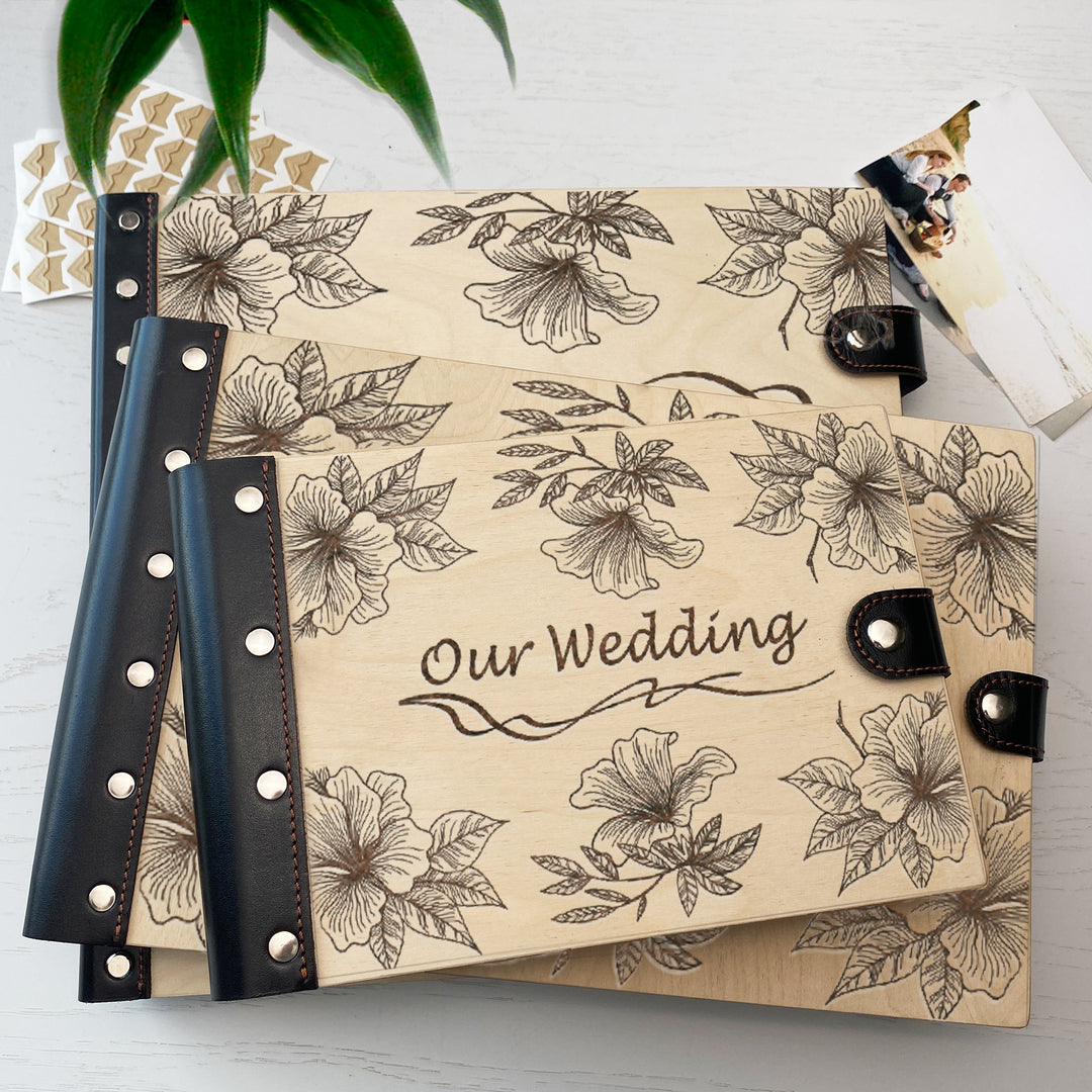 Personalized photo album with leather cover and Magnolias engraving photo №19
