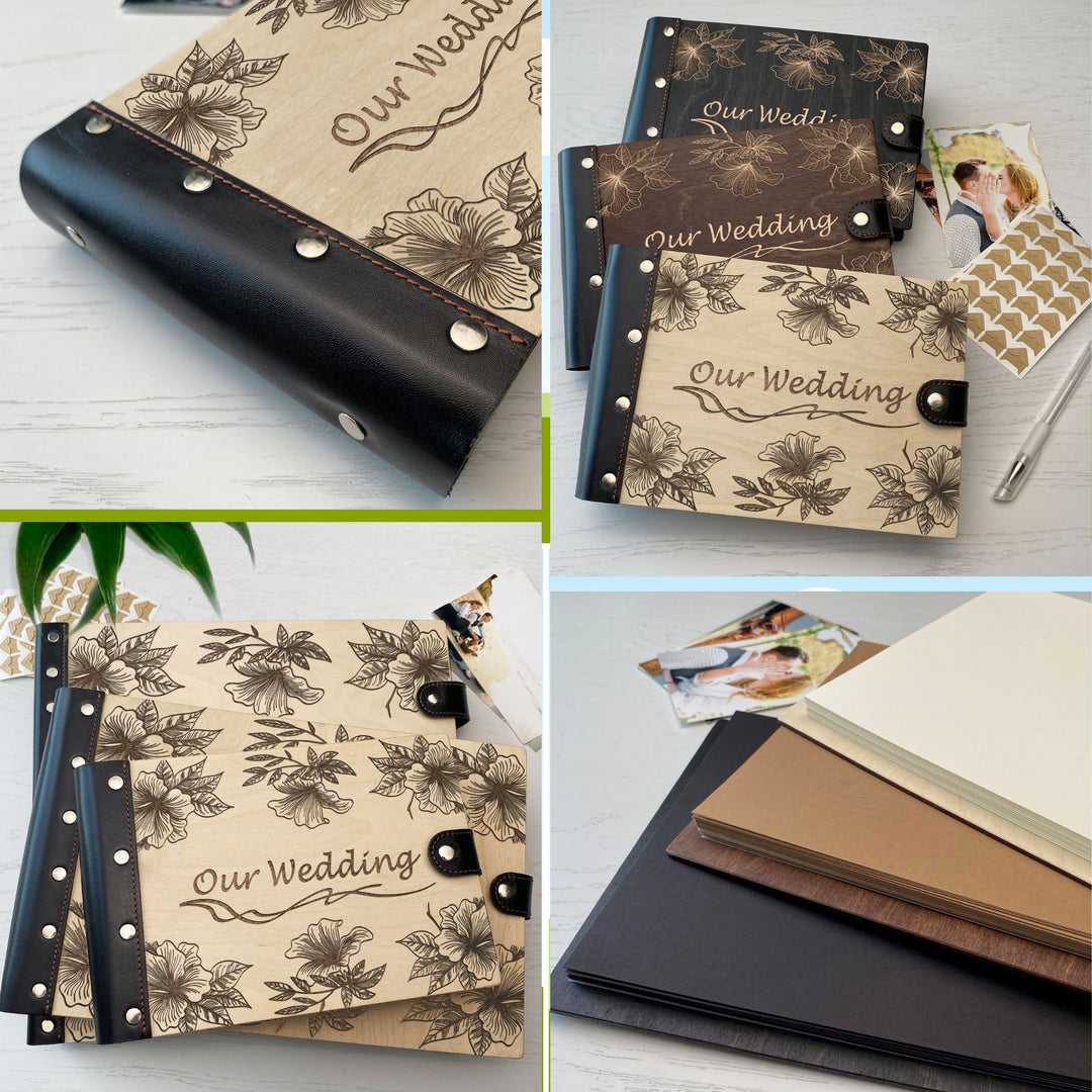 Personalized photo album with leather cover and Magnolias engraving photo №20