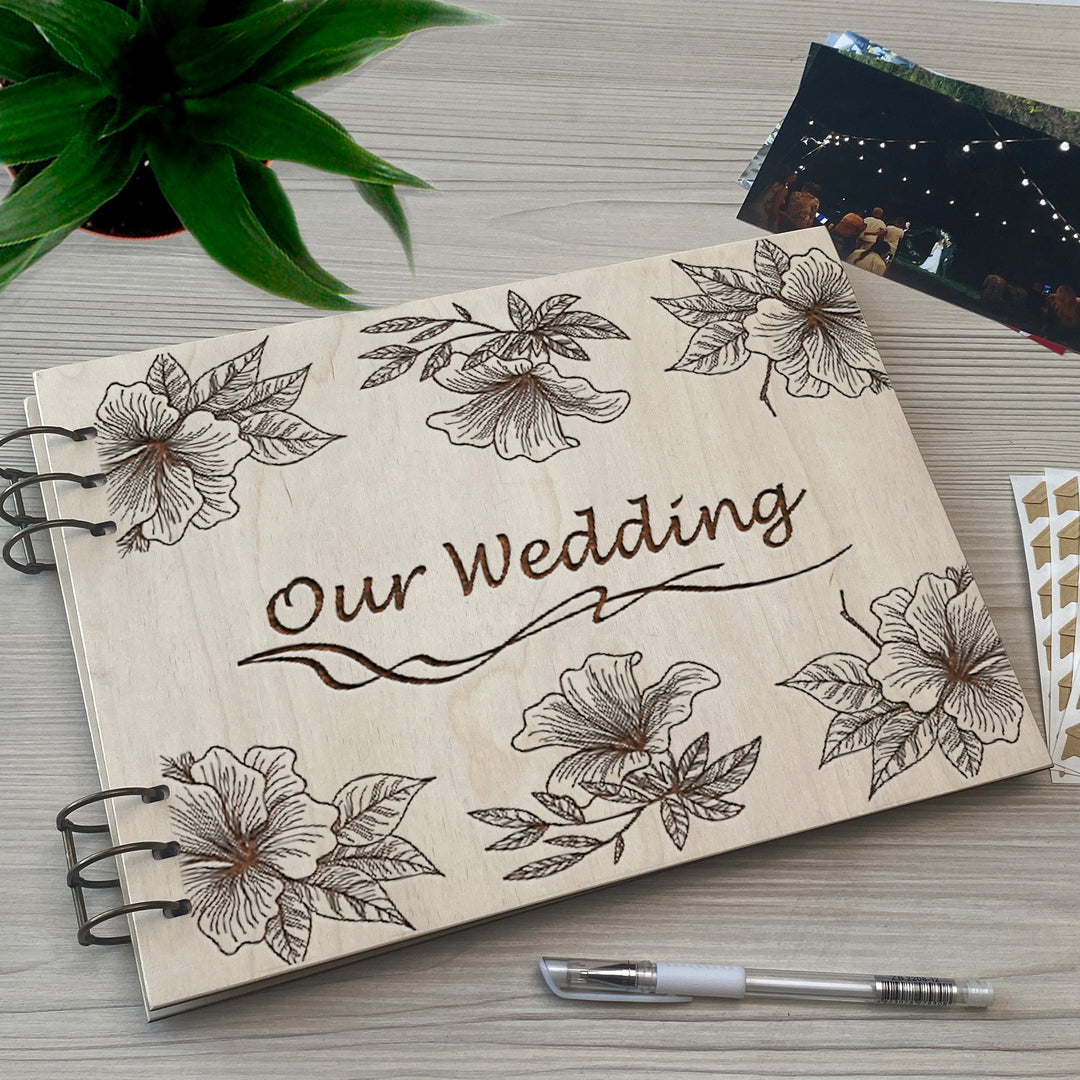 Personalized photo album cover and Magnolias map engraving photo