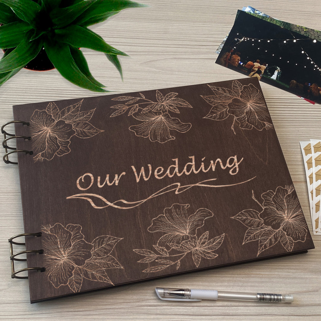 Personalized photo album cover and Magnolias map engraving photo №2