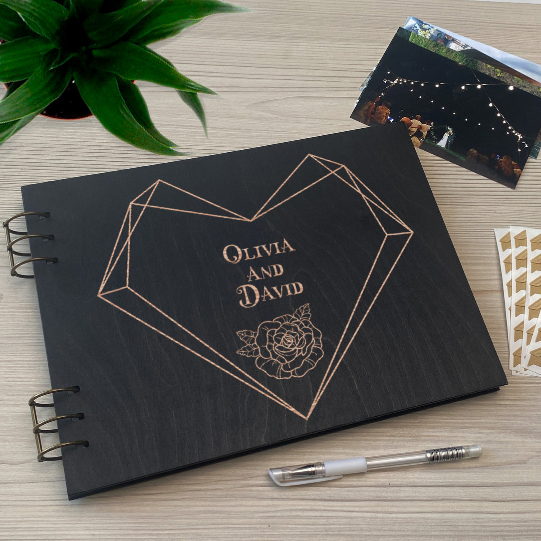 Personalized photo album cover and Geometric Heart map engraving photo №11