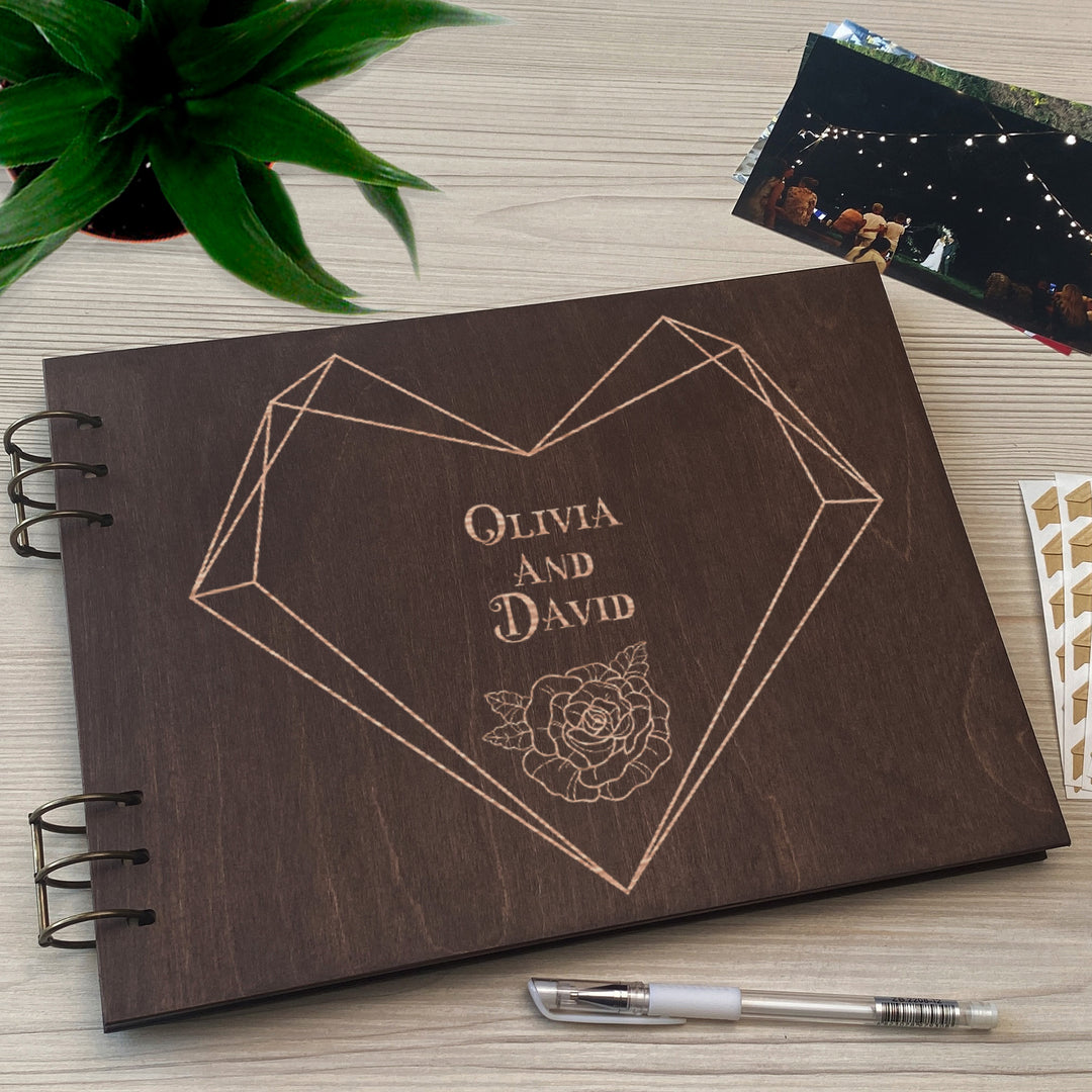 Personalized photo album cover and Geometric Heart map engraving photo №13