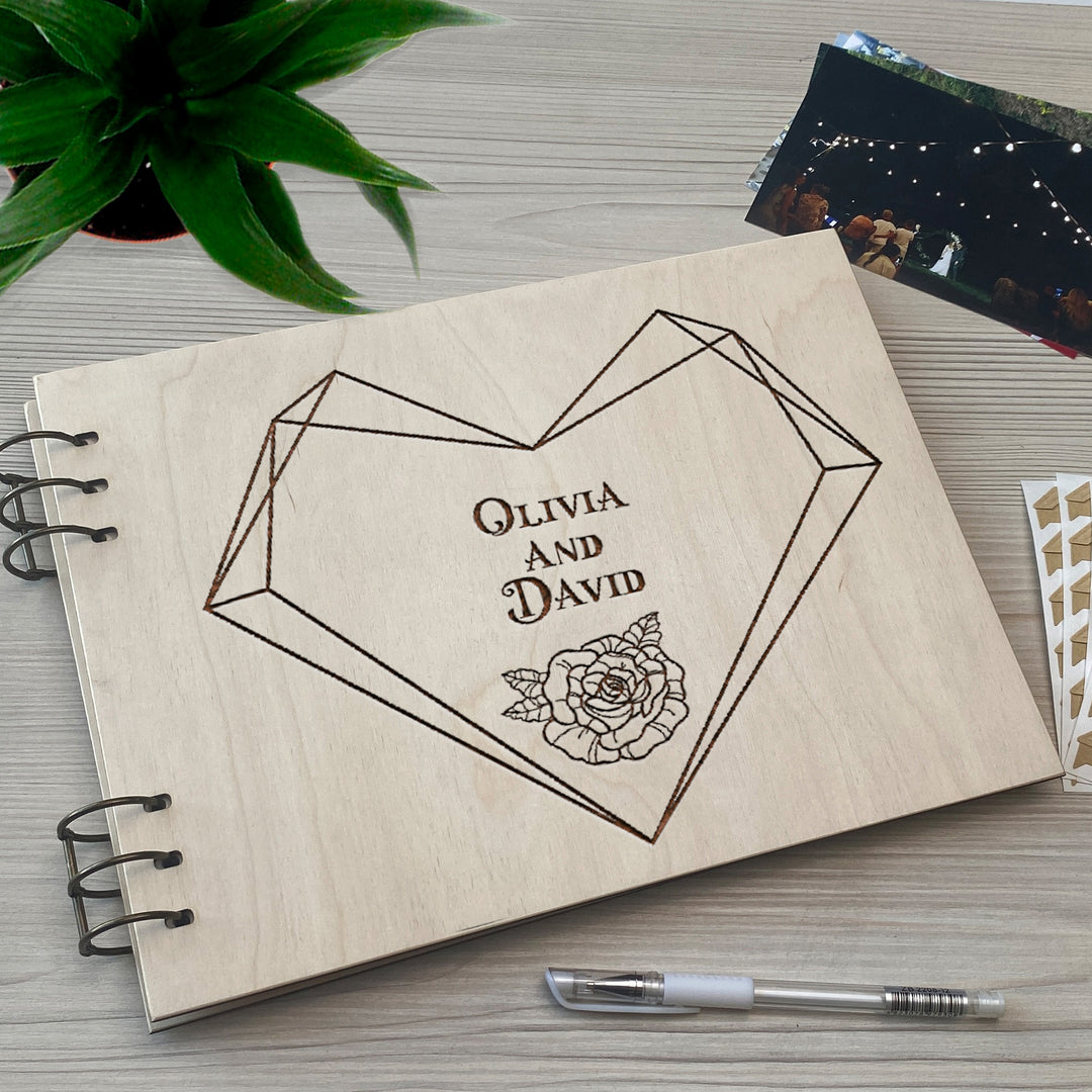 Personalized photo album cover and Geometric Heart map engraving photo №15
