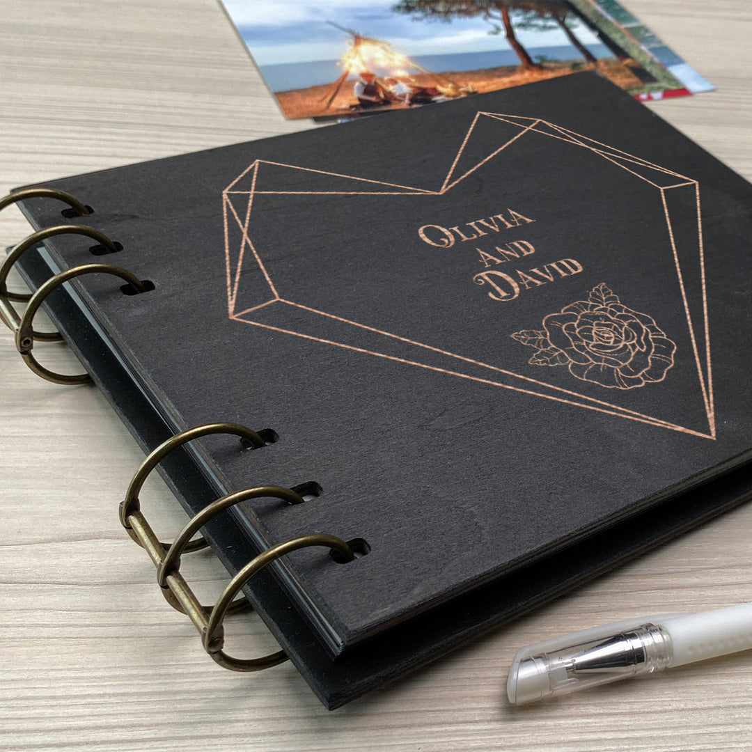 Personalized photo album cover and Geometric Heart map engraving photo №12