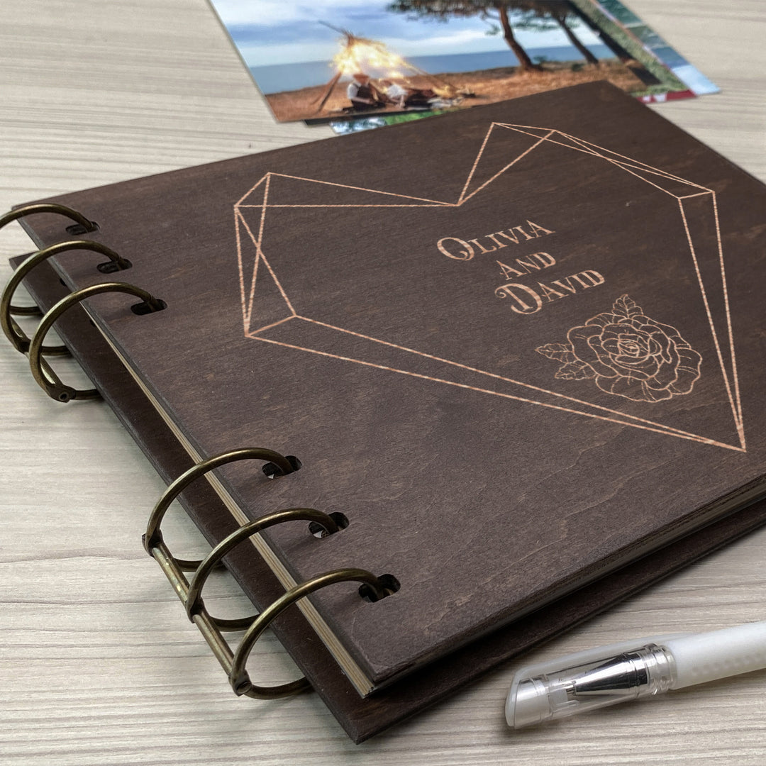 Personalized photo album cover and Geometric Heart map engraving photo №14