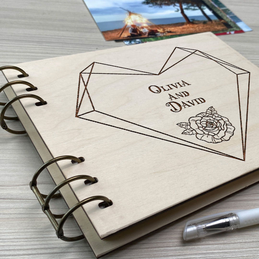 Personalized photo album cover and Geometric Heart map engraving photo №16