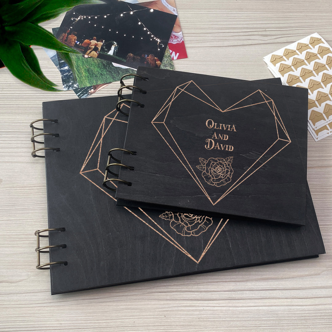 Personalized photo album cover and Geometric Heart map engraving photo №3