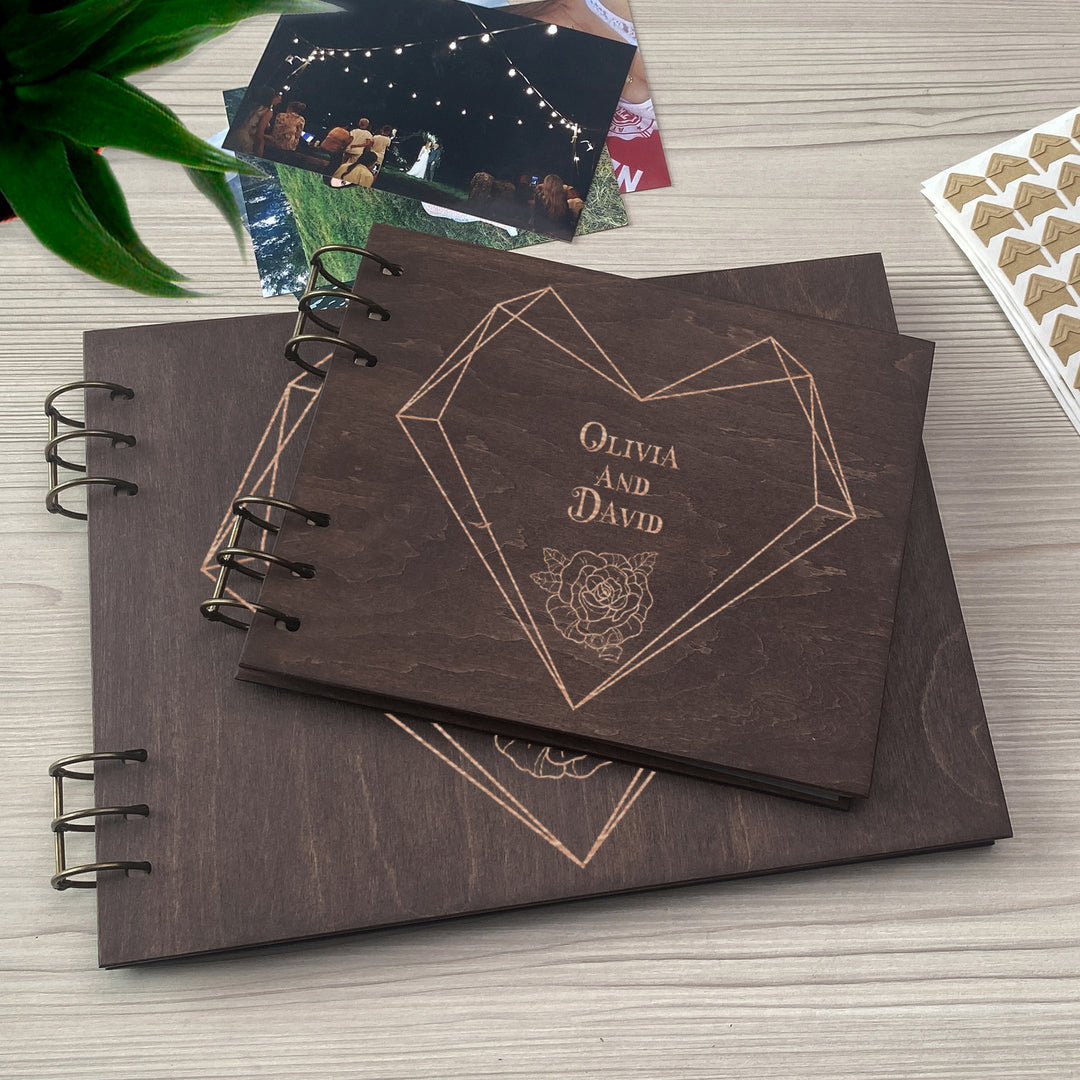 Personalized photo album cover and Geometric Heart map engraving photo №2