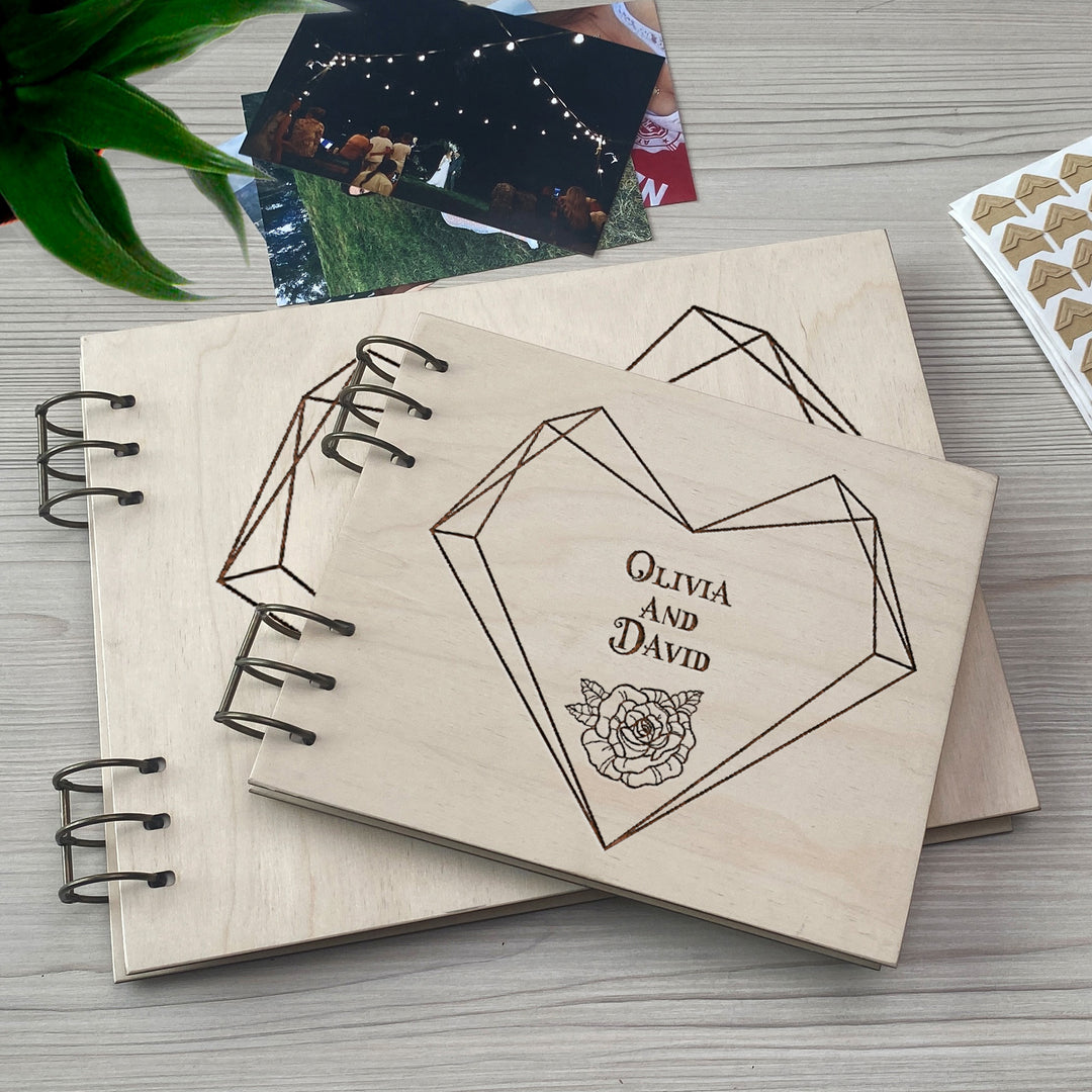 Personalized photo album cover and Geometric Heart map engraving photo