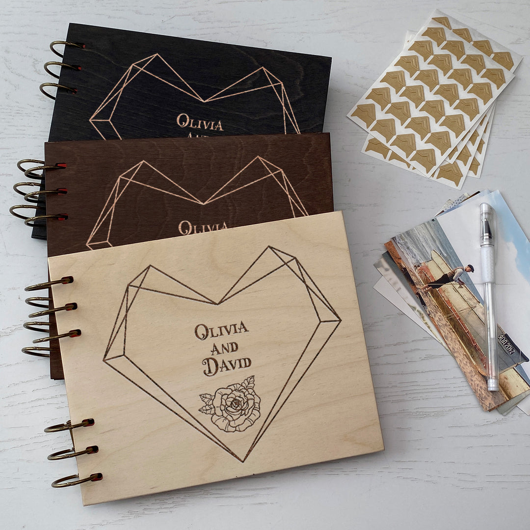 Personalized photo album cover and Geometric Heart map engraving photo №4
