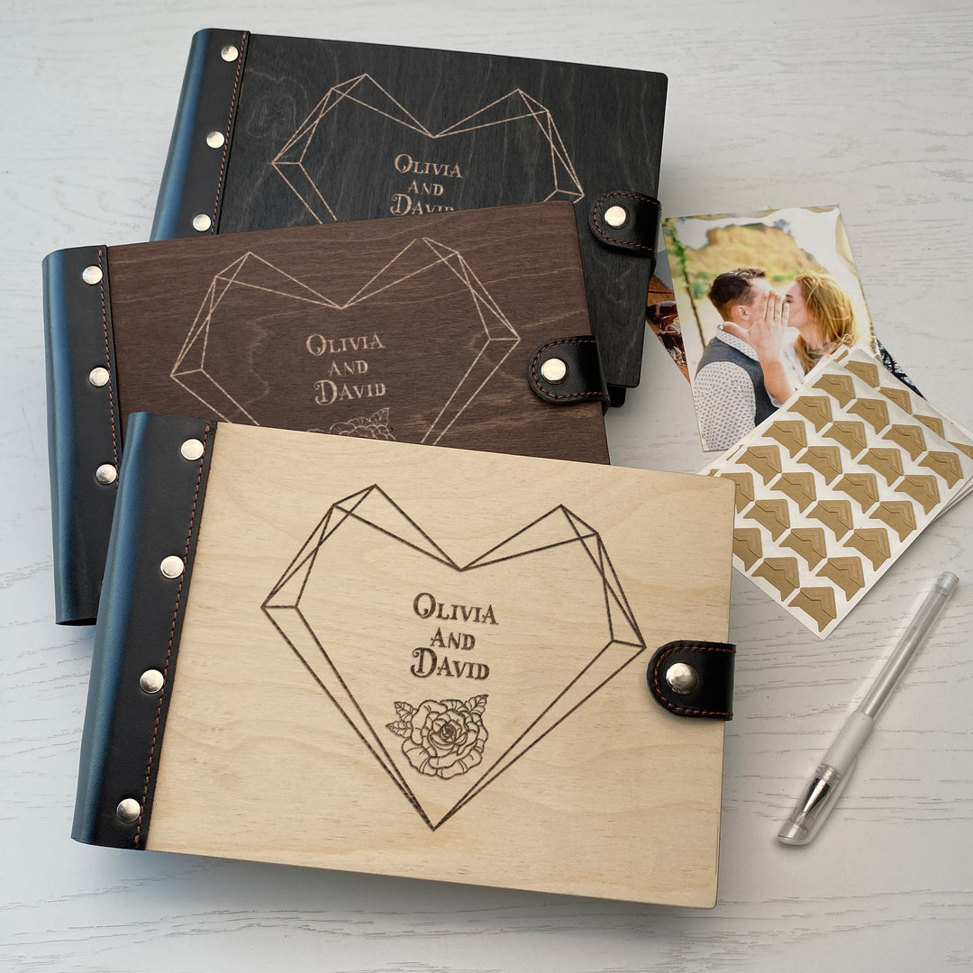 Personalized photo album with leather cover and Geometric Heart engraving photo №14