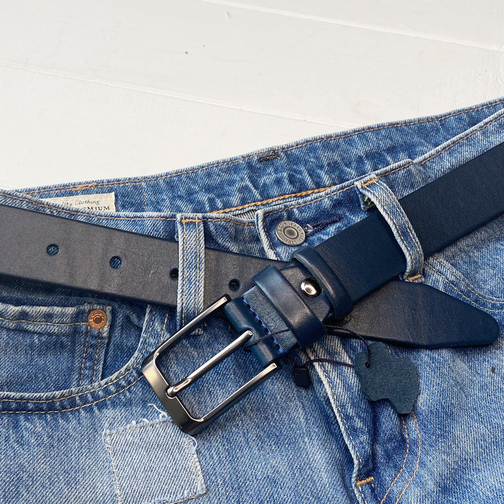 Leather Belt Blue Personalized engraving photo №4