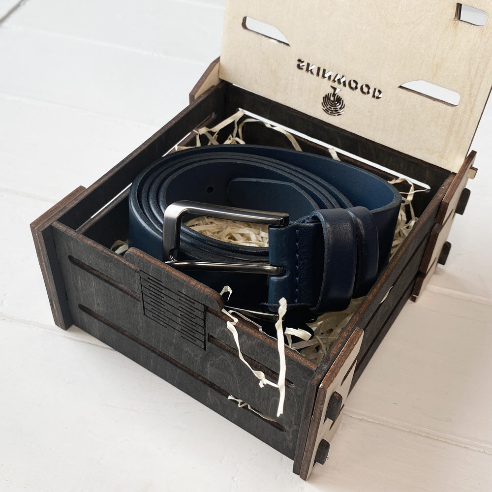 Leather Belt Blue Personalized engraving photo №5