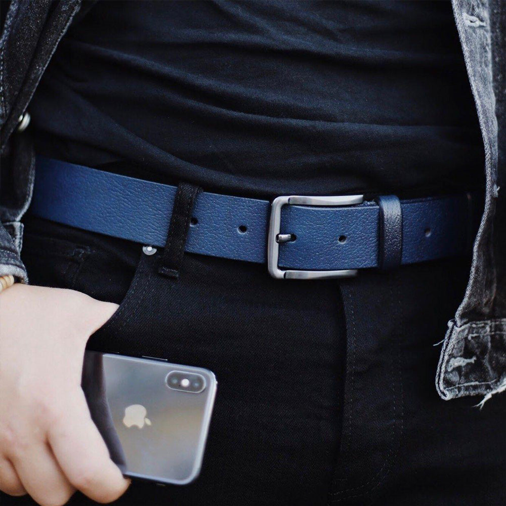 Leather Belt Blue Personalized engraving photo №8