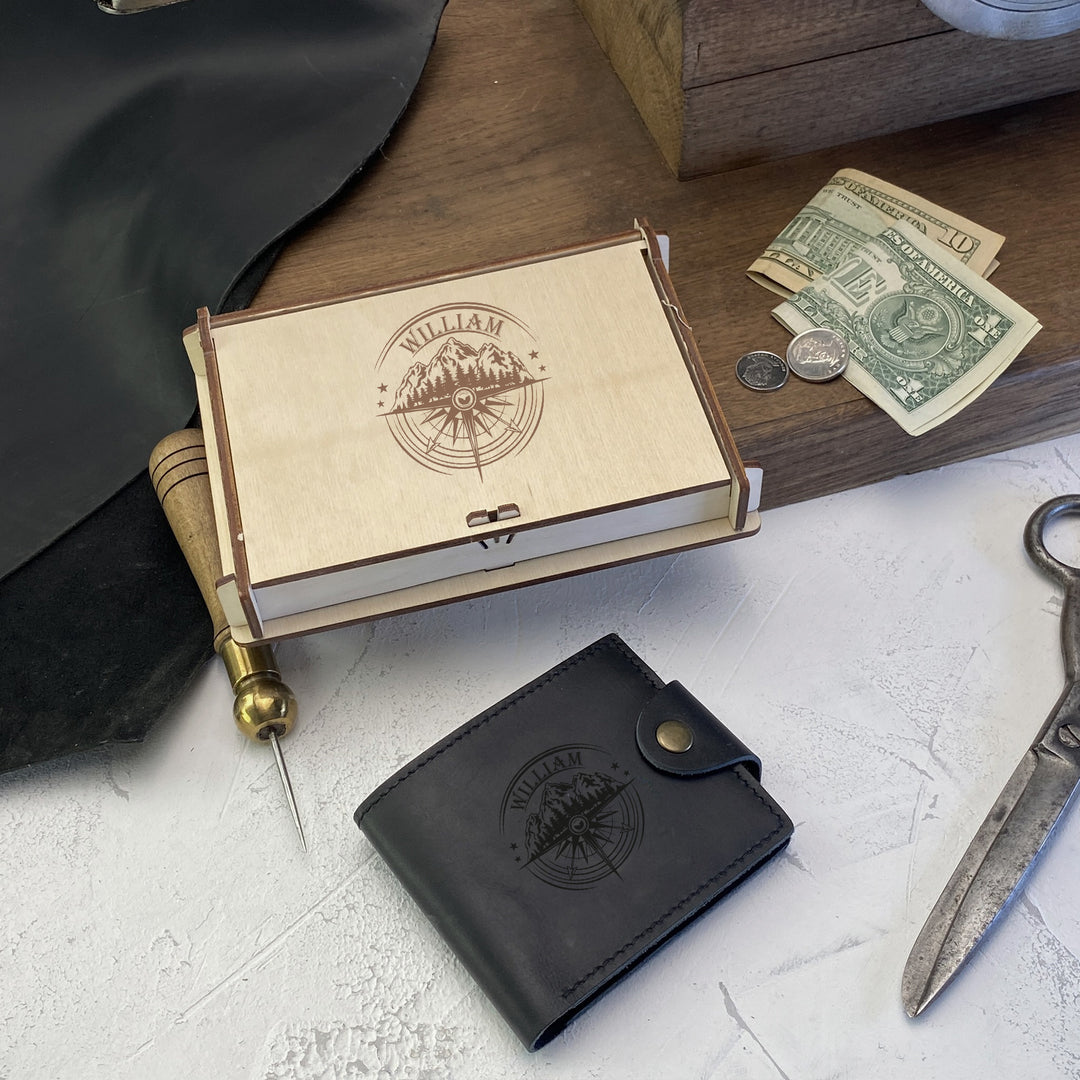 Personalized Leather wallet Names Engraved photo №3