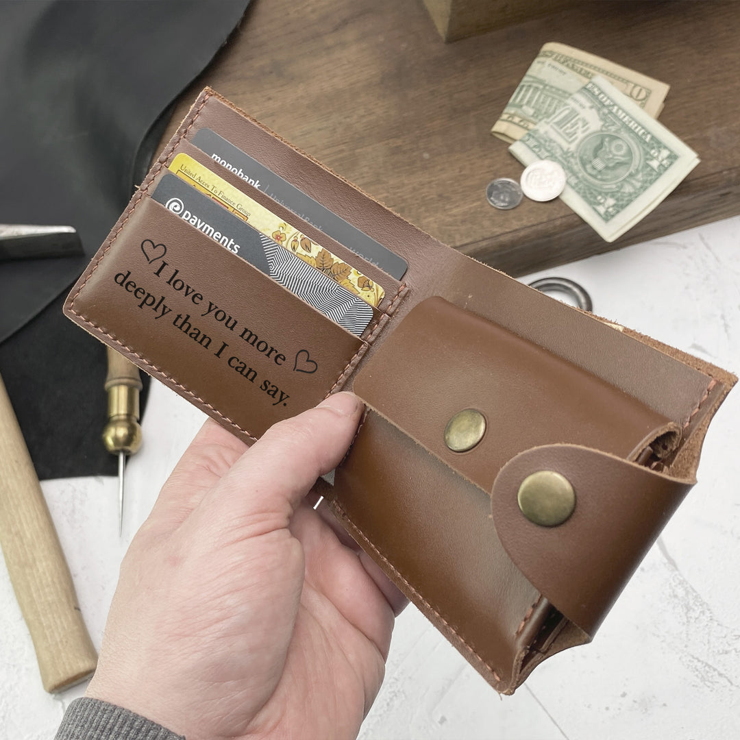 Personalized Leather wallet Names Engraved photo №5