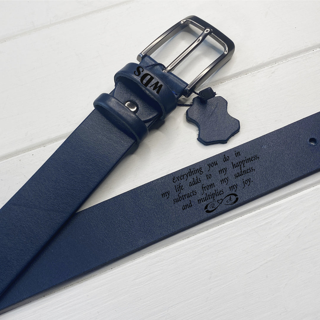 Leather Belt Blue Personalized engraving photo