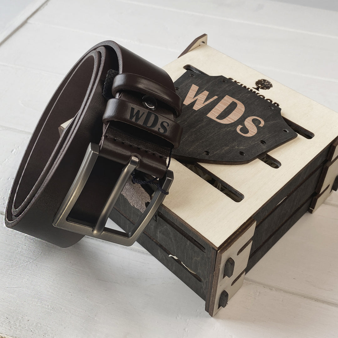 Leather Belt Chocolate Personalized engraving photo