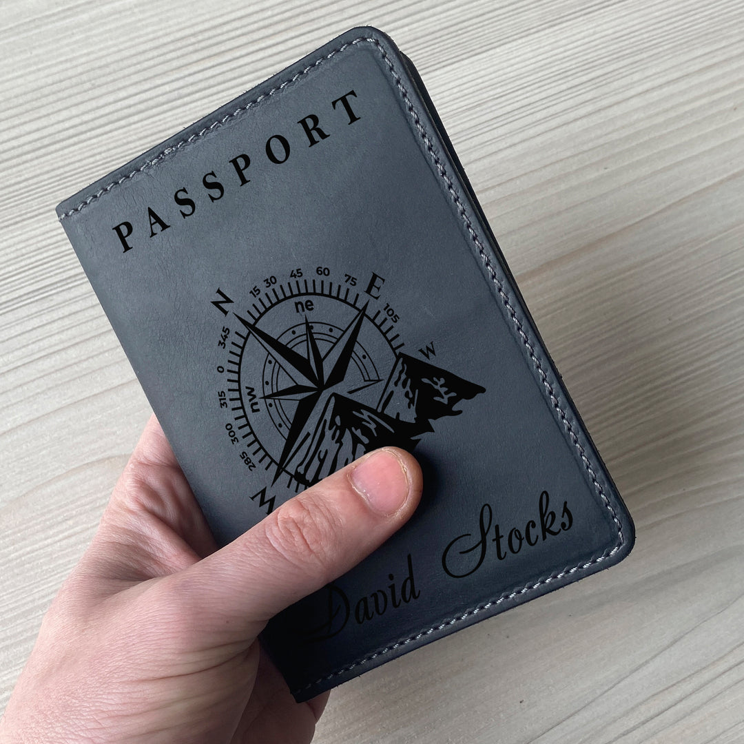 Personalized engraved Compas Leather Passport Cover Holder photo №4