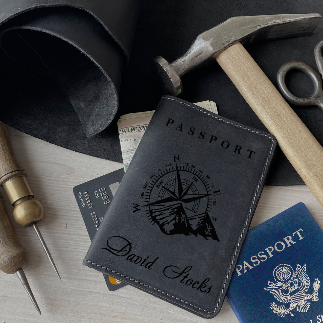 Personalized engraved Compas Leather Passport Cover Holder photo №5