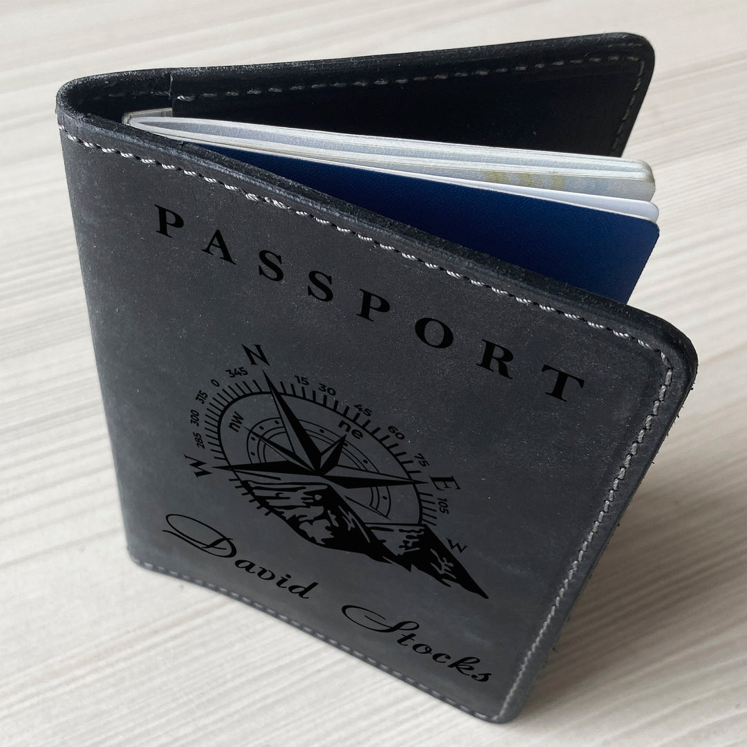 Personalized engraved Compas Leather Passport Cover Holder photo №6
