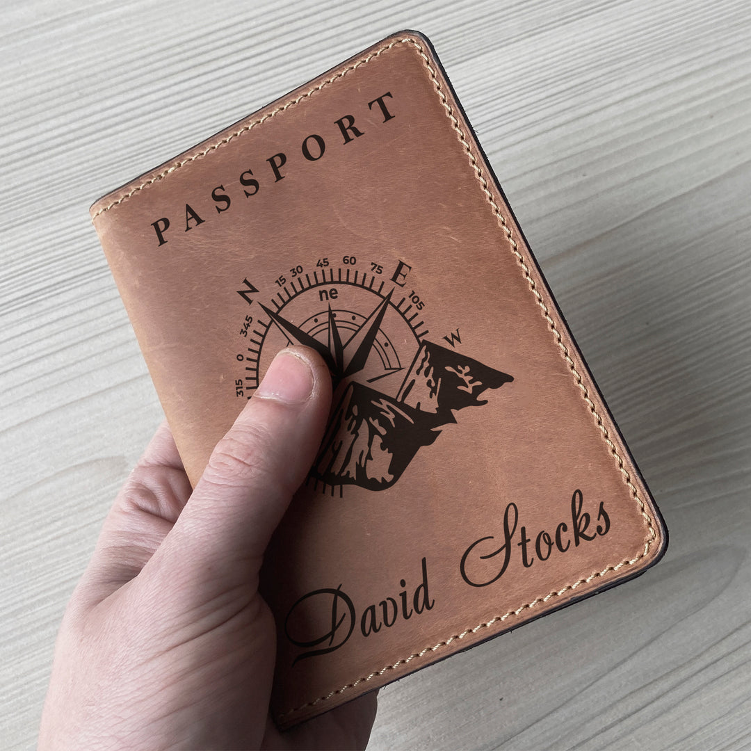 Personalized engraved Compas Leather Passport Cover Holder photo №9