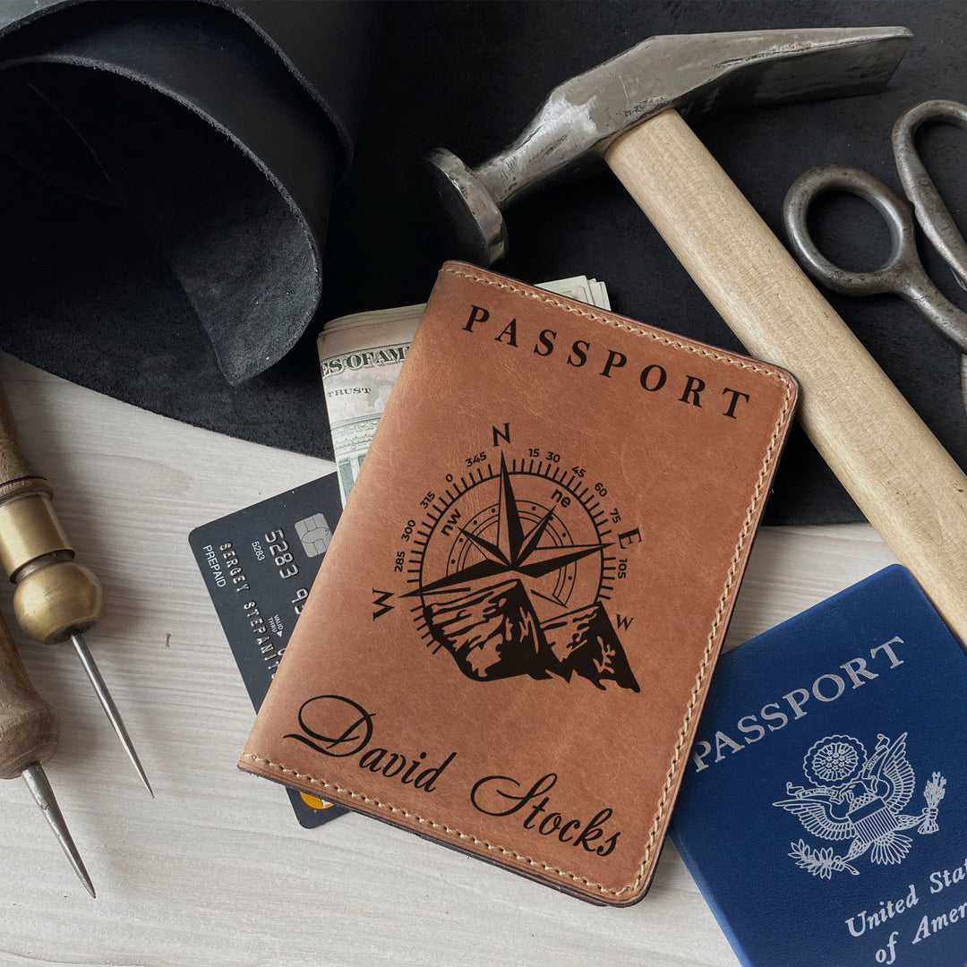 Personalized engraved Compas Leather Passport Cover Holder photo №10