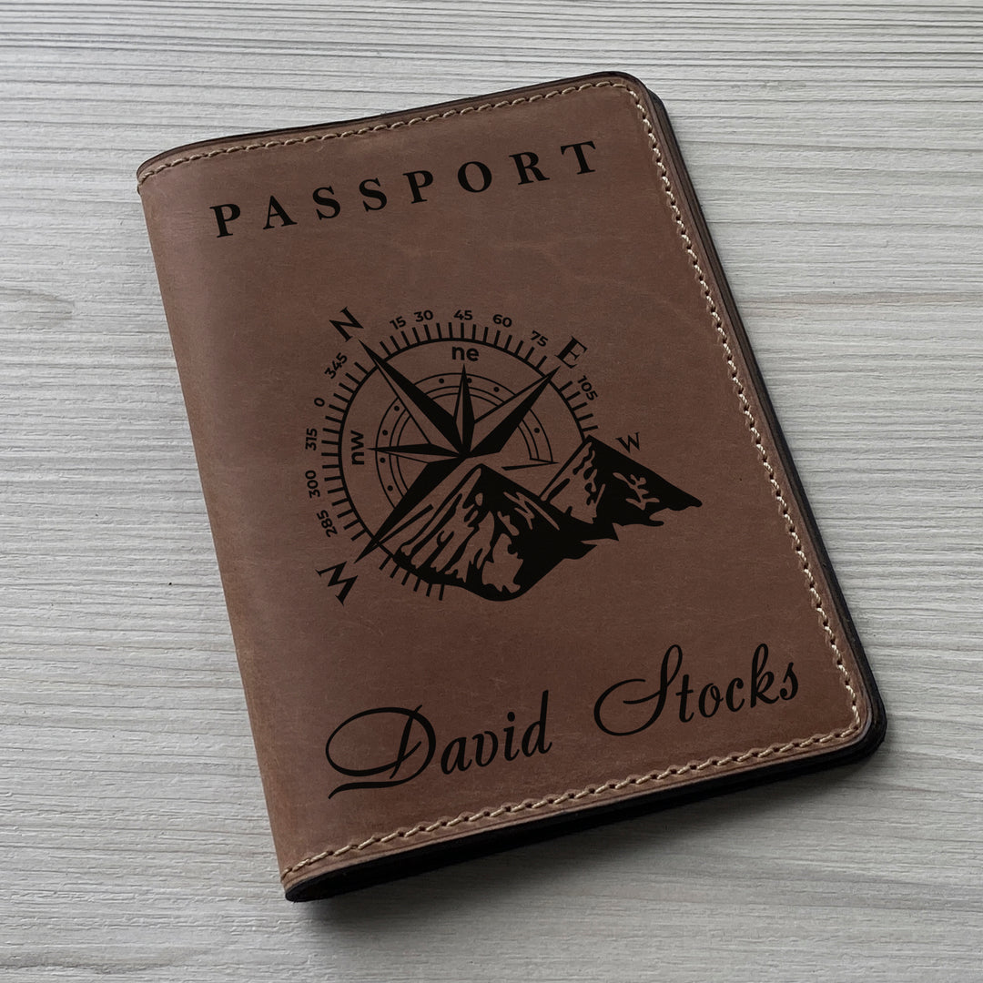 Personalized engraved Compas Leather Passport Cover Holder photo №11